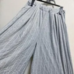 ガウチョパンツ グレー ストライプ 灰色 レディース 春 夏 秋