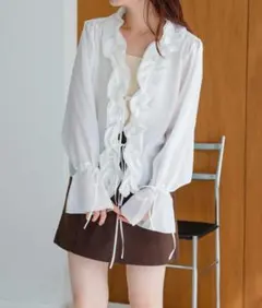 Kastane フロントフリルブラウス　カスタネ ホワイト