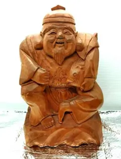 木彫り 恵比寿様 置物 七福神 縁起物 恵比寿 一刀彫 民芸品 骨董 オブジェ