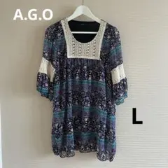 ☆A.G.O☆ チュニック エスニック 花柄七分袖 L