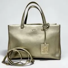 アニエスベー シボ革 ゴールド 2WAY ショルダーバッグ レザー