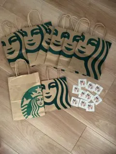 スターバックス ショップ袋 8枚とスガキヤシール10枚セット