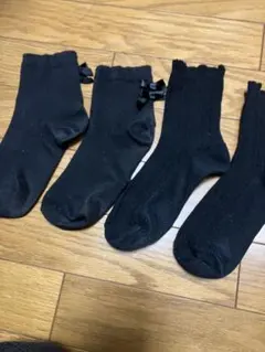 リボン付き黒ショートソックス2足セット