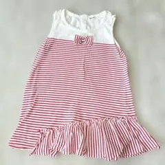 コンビミニ　フリルボーダーワンピース　赤　女の子　サイズ110のサムネイル