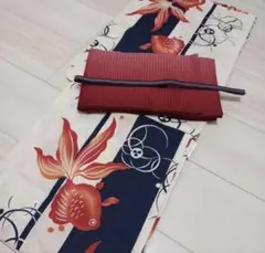 ☆高級変わり織り浴衣☆優美な金魚柄☆赤紅色 粋な古典柄 新品 限定