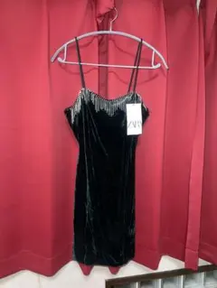 【ZARA新品未使用タグ付き❗️ 】ベロアビジュー　キャミワンピースドレス M