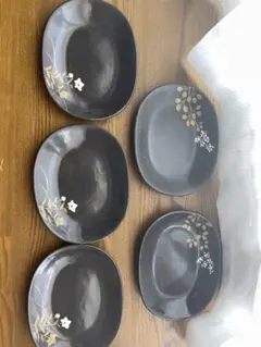 黒　小皿　取り皿　平皿　和モダン　レトロ食器　５枚セット