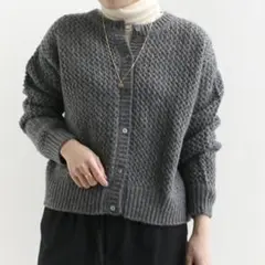 ミズイロインド　 メッシュクルーネックカーディガン　ざっくり編み