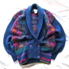 【値下げ】 古着 総柄 ニット カーディガン 大きめ マルチカラー