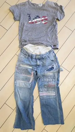 Lee Tシャツとデニムダンガリーパンツセット 140サイズ