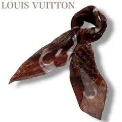 ルイヴィトン 良品 イタリア製 モノグラム シルク100% スカーフ ブラウン