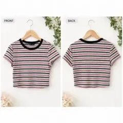 マルチボーダー クロップド丈 半袖Tシャツ