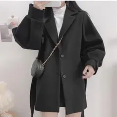 ビッグシルエット ボリューム スリーブ　コート アウター　黒　ブラック　ミドル