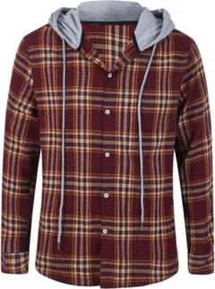 【カラー：ブルー系】メンズ チェックシャツ フードジャケット 長袖シャツ