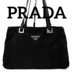 美品　PRADA プラダ　トートバッグ　ナイロン　レザー　ブラック　黒　シルバーのサムネイル