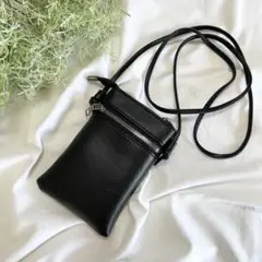 スマホショルダー フェイクレザー シボ押し ミニショルダー 斜めがけ 黒 軽いのサムネイル