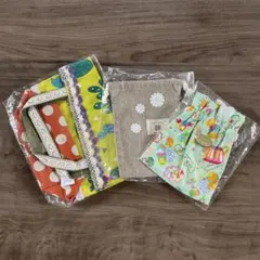 ハンドメイド マチ付きトートバッグ 巾着3点セット 刺繍レース 幼稚園小学生