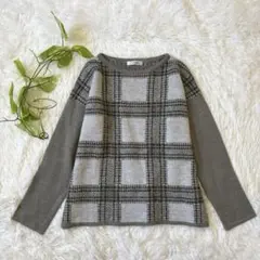 NEWYORKER レディース 長袖ニット (L) チェック　ウール グレー