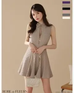 ROBE de FLEURS 襟付きラメフレアミニドレス　キャバ　エンジェル