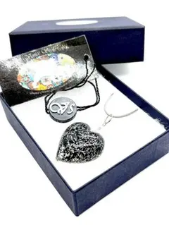 【イタリア製】ブラックハート形ベネチアンガラスペンダントネックレス　証明タグ付き