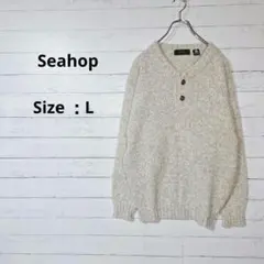 【美品】シーホップ　毛100%　ヘンリーネック　ニット　セーター　くるみボタンのサムネイル
