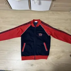 80年代 adidas USAロゴ ジップアップジャケット ネイビー/レッド