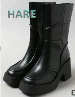 【 HARE 】ブラックブロックヒールブーツ