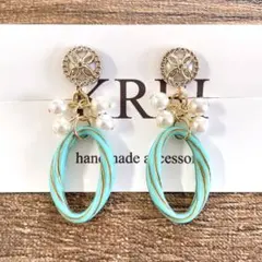 【４５】ハンドメイド パール ターコイズイヤリング（イヤリングのみ）