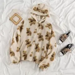 韓国ファッション 韓国 くま もこもこ パーカー 部屋着 パジャマ