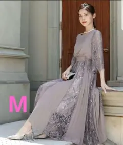 GIRL レース＆シフォンプリーツロング 結婚式 ワンピース パーティードレス