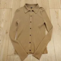 ユニクロ　エクストラファインメリノリブポロカーディガン　Lサイズ　ベージュ