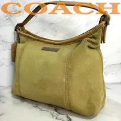 B303【人気】COACH★グリーンベージュ ワンハンドバッグ　6219