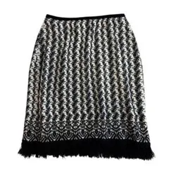 CHANEL フリンジ ウール スカート 38 ホワイト ブラックのサムネイル