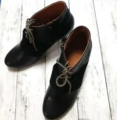 ✨極美品✨黒 レザー ブーティsize38 24㎝相当 サイドジップ ブラック