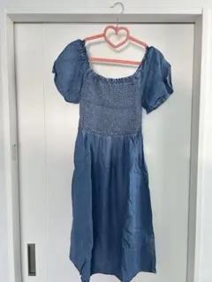 デニムブルー 半袖ワンピース