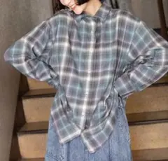 ニコアンド40ビエラレピアチェックシャツ ライトグレー　L（Big）サイズ