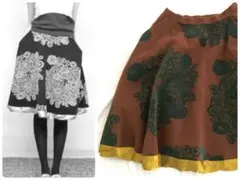 ミナペルホネン flower nestスカート ブラウン グリーン マスタード色