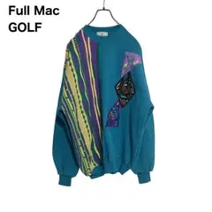 【刺繍】Full Mac GOLF 状態良好　アクリルセーター　青緑　LL