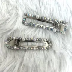 デコヘアクリップ 2個セット キラキラ パール 韓国風 ヘアアクセ