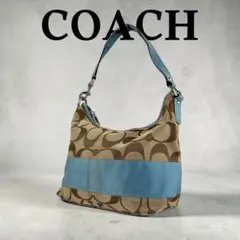 COACH コーチ ワンショルダーバッグ ハーフムーン 肩掛け シグネチャー水色