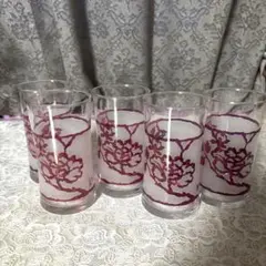 【美品】アデリア（ADERIA）」昭和レトロ　和風デザイングラス5個セット
