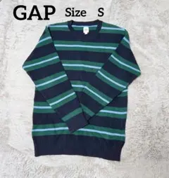 【GAP】 ネイビー グリーン ストライプ ニットセーター