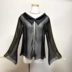 6489★フリーサイズ 黒 シースルー トップス 社交ダンス