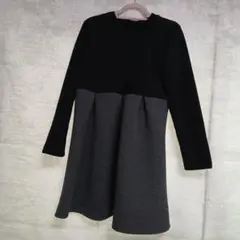 美品【キャサリンコテージ】黒・グレー 切り替え　後ろリボン付きワンピース 150