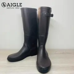 AIGLE エーグランティーヌ ブラウン 長靴 バックル付き - メルカリ