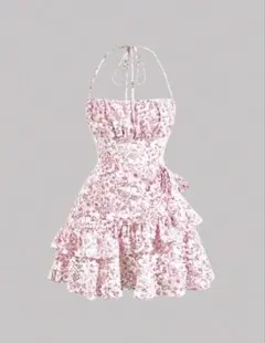 タイト ピンク 花柄フリルキャミソールドレス ワンホン ワンピース 赤