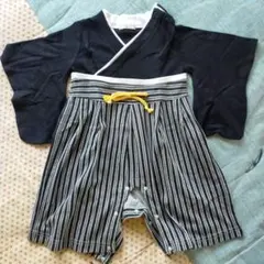 和風ロンパース 黒 ストライプ　80サイズ