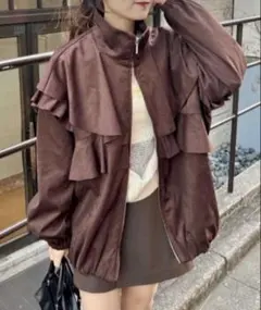 Kastane フリルスウェードブルゾン ブラウンのサムネイル