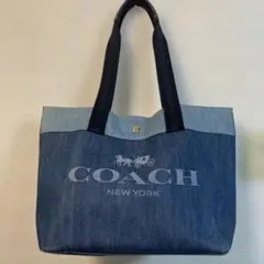 COACH デニム トートバッグ ビッグロゴ A4可
