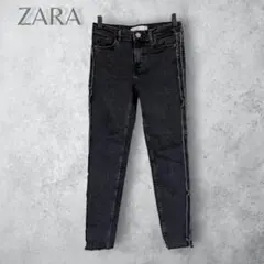 ZARA BASIC スキニーデニム サイドフリンジ ブラック　切りっぱなしのサムネイル